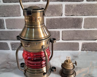 Nautical Brass Ship Lantern – Vintage Maritime Oil Lamp – Sailor Boat Cabin Light.