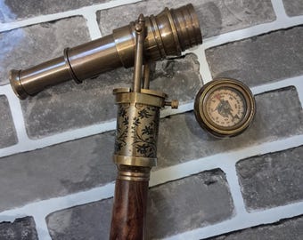 Handcrafted Victorian Wooden Walking Cane – Brass Telescope Handle