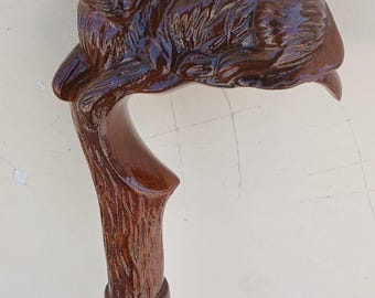 Elegante bastone da passeggio con manico a forma di gatto – Bastone da passeggio pieghevole in legno di frassino