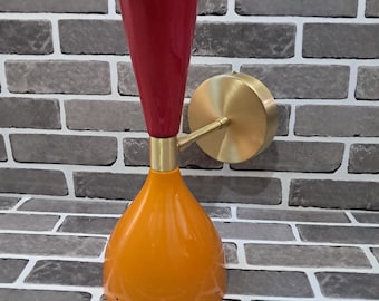 Mid Century Italian Brass Diablo Sconce, Stilnovo Style Wall Lamp, Modern Brass Light