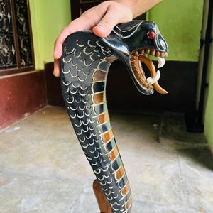Wooden Walking Stick 36&quot; – Cobra Snake Designed Handle Cane – Animal Designed Handle Walking Cane –Unique Collectible Gift for Him