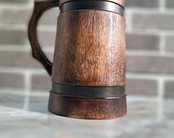 Handcrafted Viking Beer Mug – Medieval Style Wooden Tankard.
