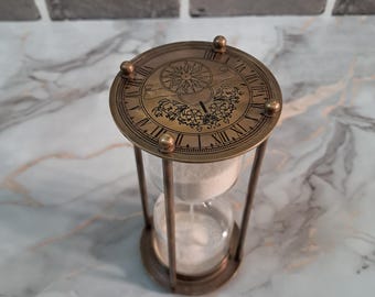 Vintage Maritime Brass Sand Timer 6 Inch – Nautical Hourglass with White Sand