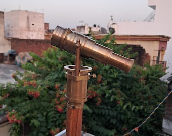 Victorian Wooden Walking Cane | Brass Telescope Handle | Vintage Antique Stick for Men & Women.