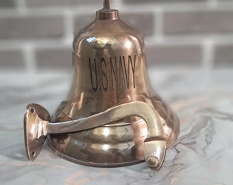 6 inch Brass "Us Navy" Bell, Antique Finish home décor nautical gift.