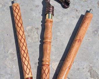 Antique Dragon Head Walking Cane: Brown Ash Wood, Three-Fold