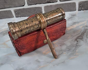 Brass Kaleidoscope Vintage Nautical Collectible with leather Box