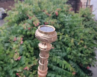Brass Compass Wooden Walking Cane – Handmade Ash Wood Stick, Vintage Collector Gift.
