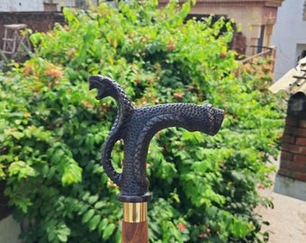 Handcrafted Snake Handle Walking Cane – 36" Ash Wood Walking Stick.