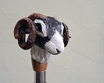 Goat Head Hand Carved Wooden Walking Cane – Ash Wood Walking Stick