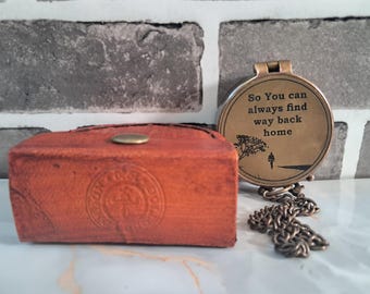 Engraved Brass Compass Gift – “So You Can Always Find  Way Back Home” With Case.