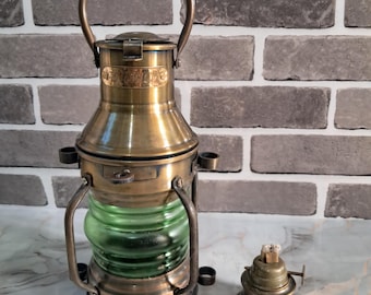 Nautical Brass Ship Lantern – Vintage Maritime Oil Lamp – Sailor Boat Cabin Light.