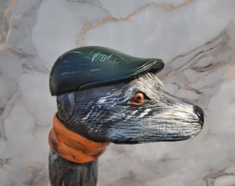 Handcrafted Dog Head Wooden Walking Cane – Handmade Walking Stick.
