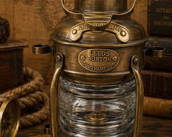 Antique Brass Finish Ship Lantern, Nautical Anchor Hanging Lamp, Maritime Decor