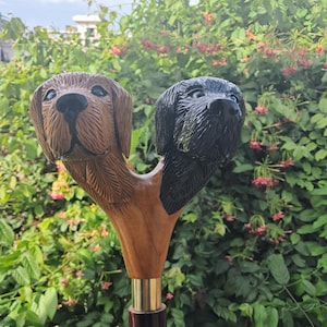 Brown Wooden Walking Cane Double Dog Head Style Designed Adjustable Two Fold Walking Stick Gift for Men and Women