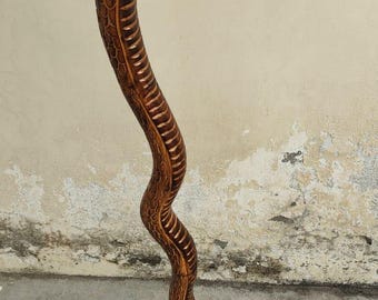 Carved Cobra Snake Walking Stick – Handmade Wooden Cane, Serpent Design Gift for Him