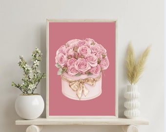 Pink Rose Flower Box Clipart: Luxury Floral Bouquet PNG (Digital Download