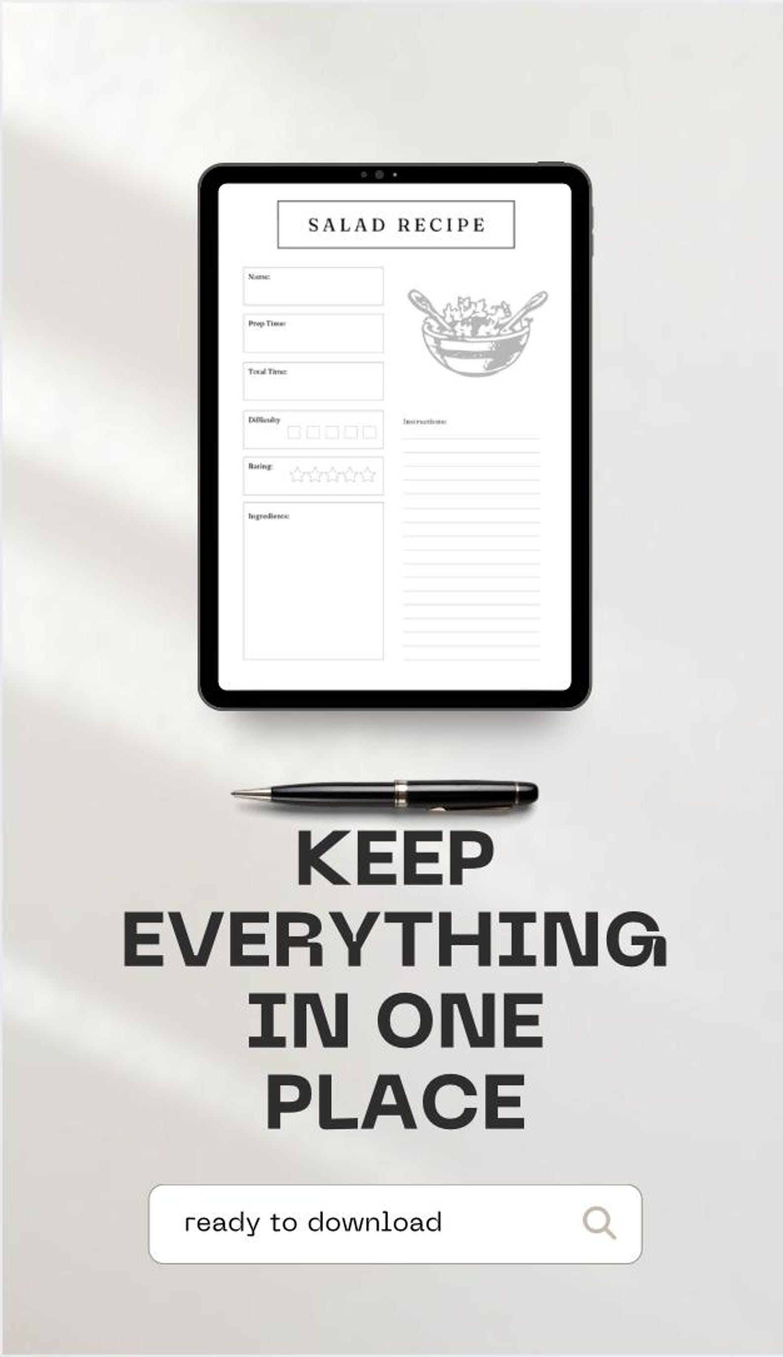 Printable Recipe Card Bundle: Meal Planner, Grocery List (instant ...
