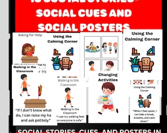 15 Social Stories with Matching Visual Cue Cards & Classroom Posters | SEL Behavior Management for Kids, self-regulation social stories