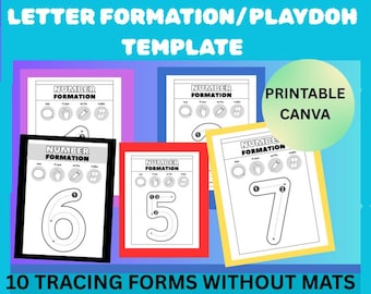 Number Formation Mats and Worksheets 1-10 | Kindergarten Pre-K Math Centers | Playdough and Dry Erase Tracing, fine motor, print, dry erase