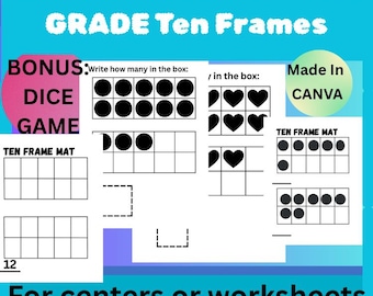 Centre de mathématiques Ten Frame | Cahier d'exercices pour la maternelle et la première année | 27 feuilles de calcul imprimables | Comptez et remplissez dix cadres | Entraînement au sens des nombres