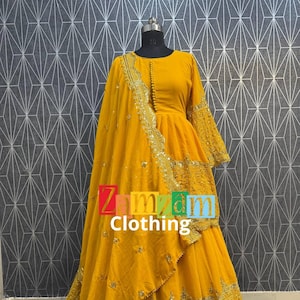 Yellow Georgette Lehenga And Georgette Dupatta For Women , Indian Lehenga , Bridesmaids Wedding Lehenga , Chaniya Choli , Yellow Lehenga