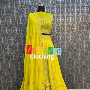 Designer Party Wear Yellow Georgette Lehenga Choli With Embroidery Sequence Work Dupatta For Women, Wedding Lehenga, Reception Wear Lehenga