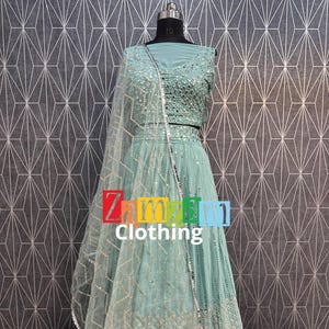 Designer Party Wear Skyblue Georgette Lehenga Choli With Embroidery, Heavy Soft Net Dupatta For Women, Wedding Lehenga, Party Wear Lehenga
