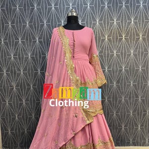 Wedding Wear Pink Georgette Lehenga And Georgette Dupatta For Women , Indian Lehenga , Bridesmaids Wedding Lehenga , Pink Indian Lehenga