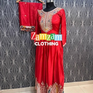 Heavy Chinon Silk Red Gown for women wedding wear with heavy embroidery sequence work anarkali with dupatta partywear gown