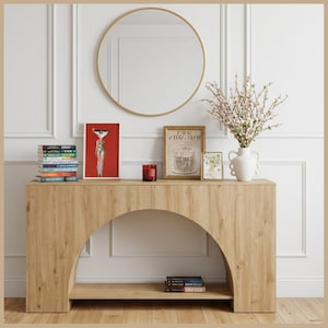 Handmade Wooden Luxury 63” Arched Console Table Modern 2 Tier Sofa Table, Narrow Entryway Table for Hallway & Living Room