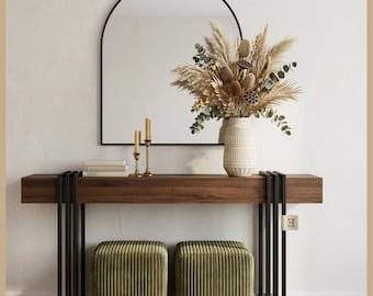Handmade Solid Wood 63” Industrial Console Table,Long Console Table Sofa Table Behind Couch, Entryway & Hallway Table
