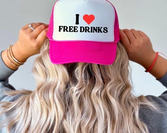 Ich liebe freie Getränke Lustige Trucker-Hut Erwachsene Humor Geschenk Baseballkappe für sie Heiße Mädchen Sommer-Strand-Urlaub Pool-Bar-Party-Mädchen Bach Reise-Hut