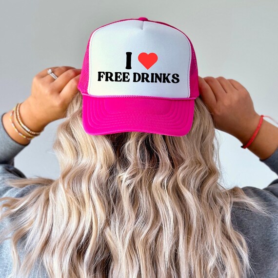 I Love Free Drinks Funny Trucker Hat Adult Humor Gift  display picture 2