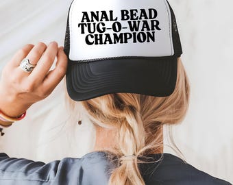 Mistrzyni w przeciąganiu liny z koralikami analnymi, nieodpowiednia, zabawna czapka trucker, brudna, humorystyczna czapka baseballowa dla dorosłych, niegrzeczna, obraźliwa czapka, wymiana sprośnych prezentów