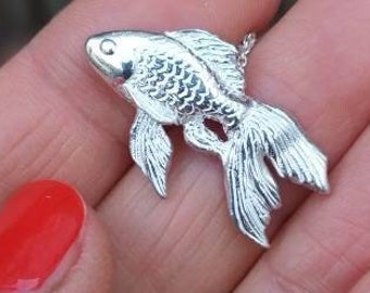 Golden Fish handmade silver pendant with silver chain, FIAMMA silversmith small fish silver necklace