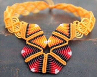 FIBER CHOKER orange & red RAINBOW, micro macrame necklace handmade by FIAMMAdesign