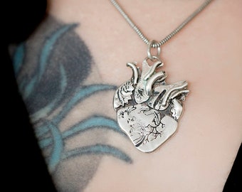 Anatomical HEART personalized SILVER pendant. Rough and Real Statement unisex I Love You necklace. Cardiology art. Cardiologist, doctor gift