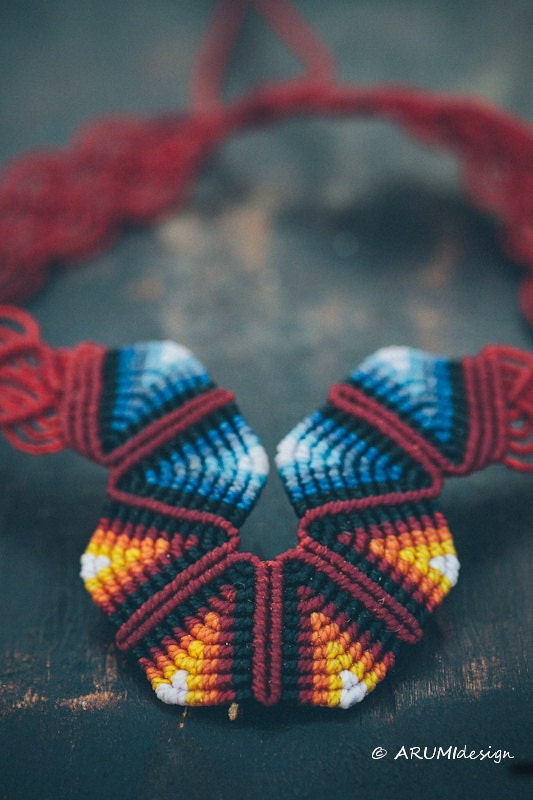 Fiber Necklace Red & Blue RAIBOW CHOKER Handmade by Etsy