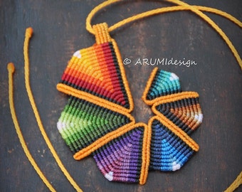 Fiber pendant ORANGE RAINBOW SPIRAL, colorful cavandoli macrame necklace