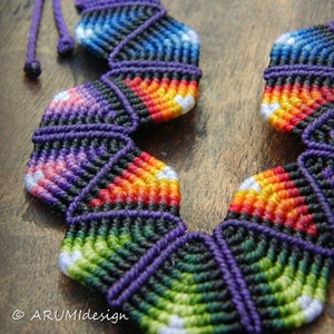 COLORFUL GEOMETRICAL fiber bib necklace Purple RAINBOW, original design adjustable length necklace