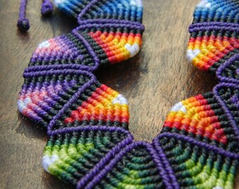 COLORFUL GEOMETRICAL fiber bib necklace Purple RAINBOW, original design adjustable length necklace