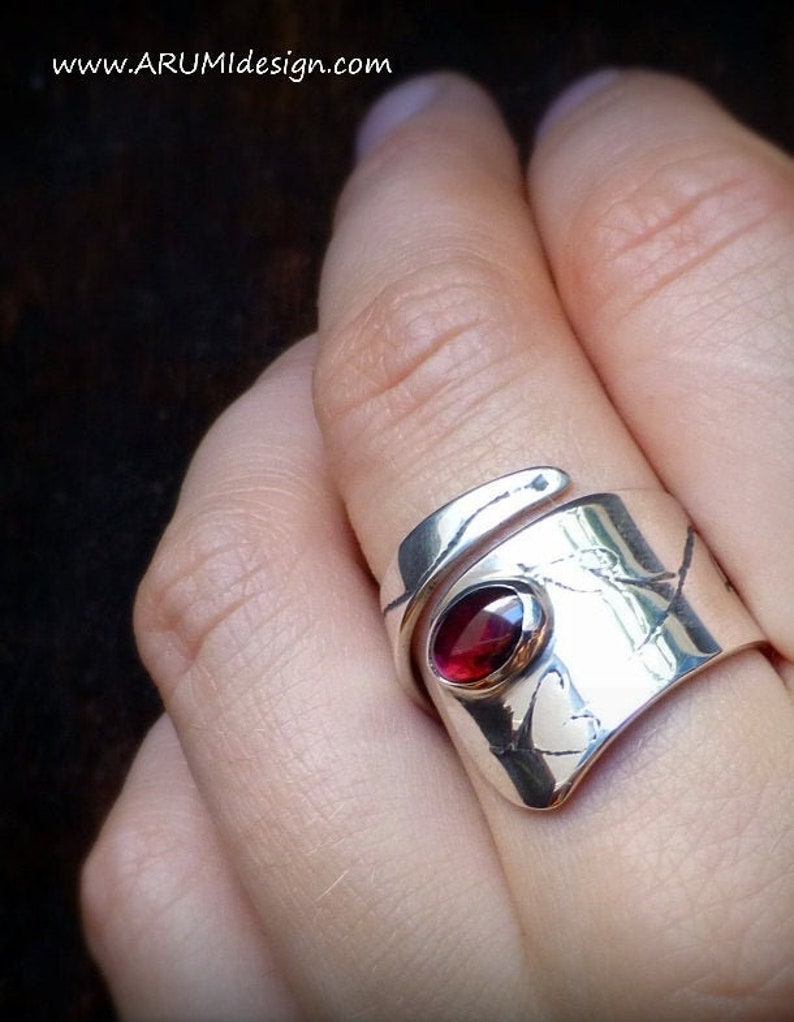 Adjustable sterling SILVER RING with acid etched drawings and Etsy