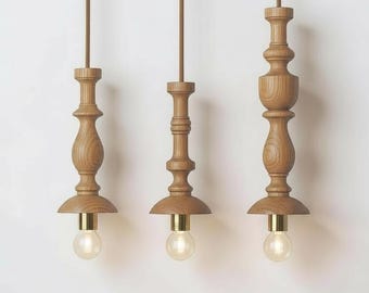 Turned Wood Pendant Light, Modern Scandi Kitchen Island Lighting