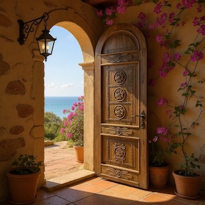 Hand Carved Solid Wood Door, Genuine Wood Carving, Rustic Interior Door, Custom Arch or Double Door, Traditional Joinery
