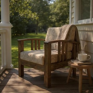 Rustic Armchair Frame – Thick Wooden Armchair – Heavy Solid Wood Armchair – Handmade Rustic Garden Armchair – Single Wooden Armchair