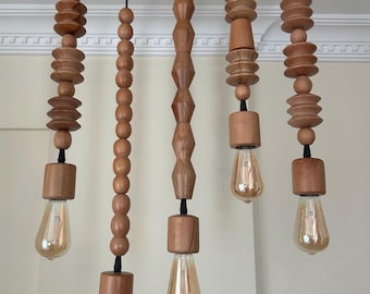 5-Light Hand Turned Wood Pendant Chandelier