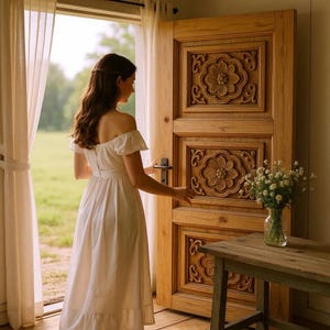 Hand Carved Solid Wood Door, Genuine Wood Carving, Rustic Interior Door, Custom Arch or Double Door, Traditional Joinery