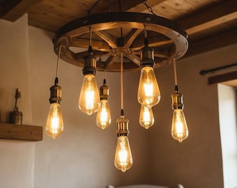 Handgemachter Wagon Wheel Kronleuchter: Rustikales Bauernhaus Licht