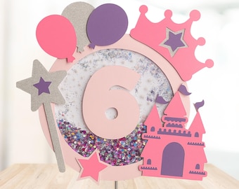 Adorno para tarta de princesa personalizada: decoración con purpurina para fiesta de cumpleaños.